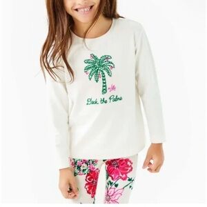GIRLS MINI BALLAD SWEATSHIRT IN COCONUT DECK THE PALMS EMBROIDERY CHILDRENS